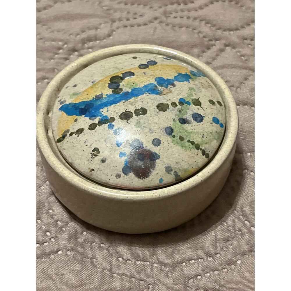Pottery  Trinket  Box Portugal Signed Watercolors